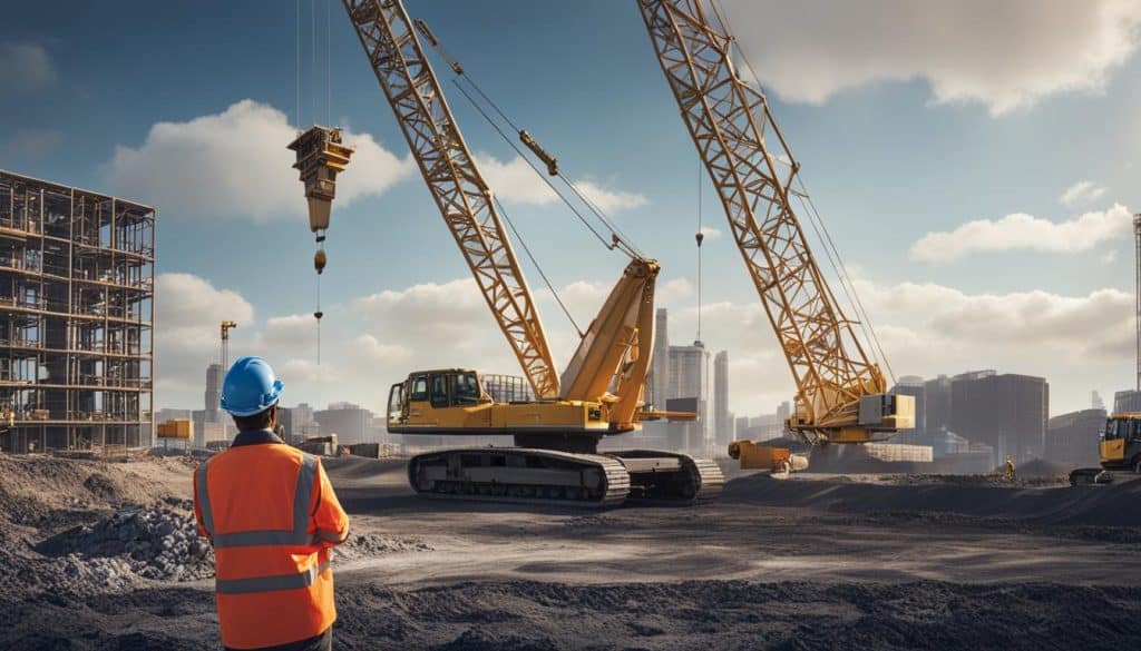 Complete overview of Insurance and Benefits for Crane Operators featuring certified crane operator executing lift plan with proper hand signals, ground crew coordination, and safety zone establishment per OSHA regulations