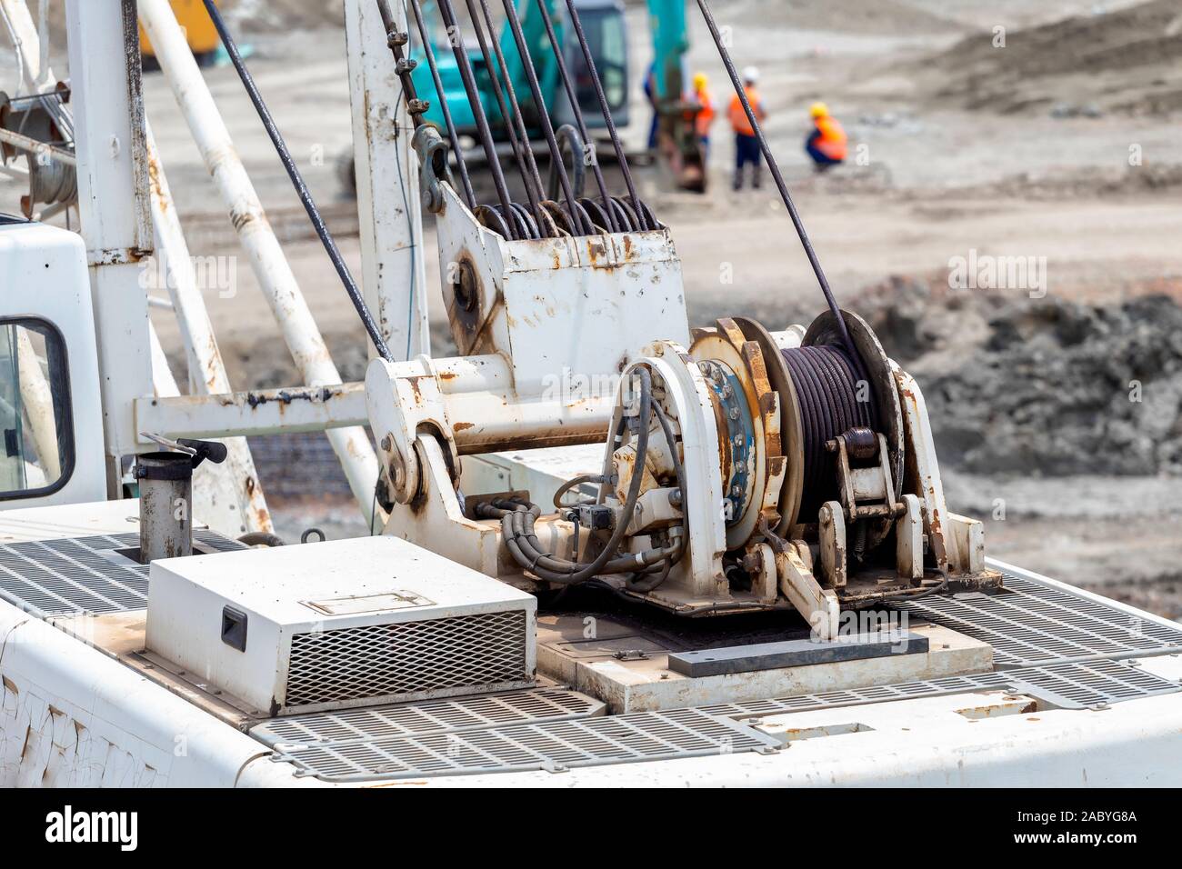 Detailed view of Crane Winch and Drum Operations Guide implementation showing proper crane setup and rigging configuration as required by OSHA 29 CFR 1926 regulations and ASME B30.5 standards for certified operators