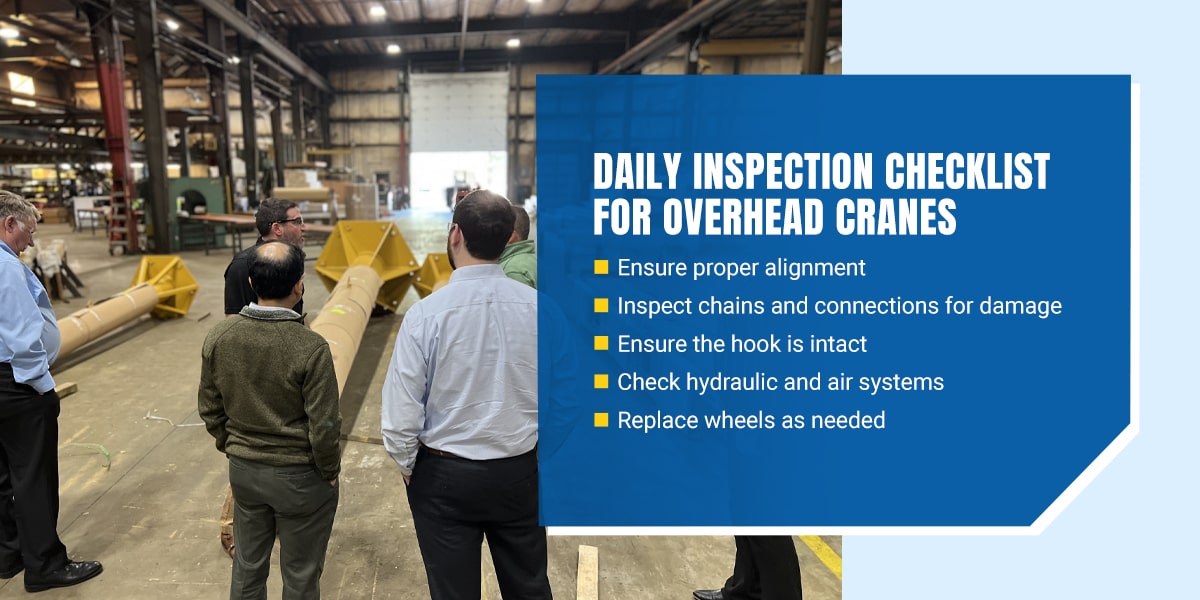 Detailed view of Daily Crane Inspection Checklist implementation showing proper crane setup and rigging configuration as required by OSHA 29 CFR 1926 regulations and ASME B30.5 standards for certified operators