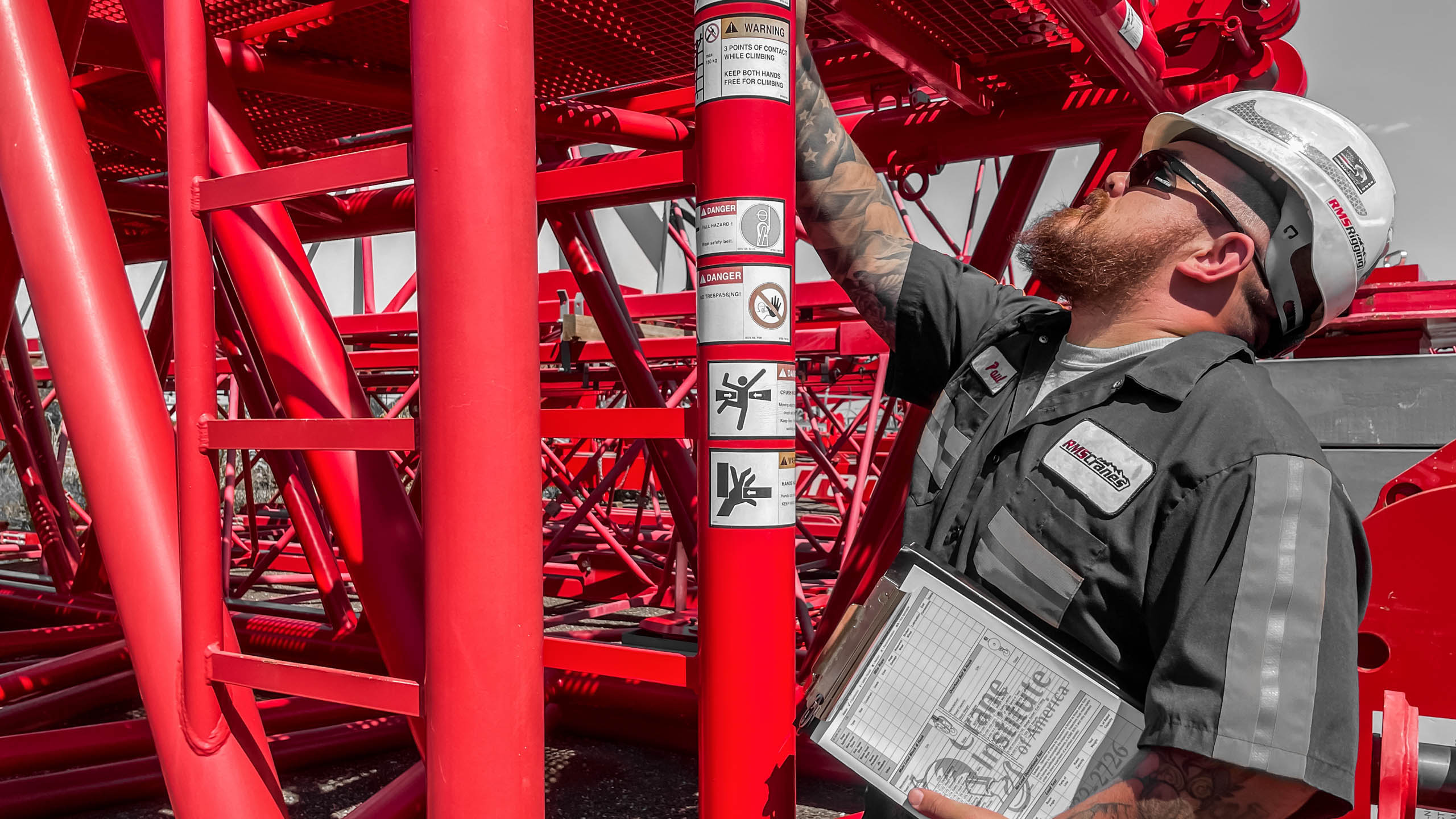Professional crane operator demonstrating Crane Boom Pin and Connection Inspection techniques on an active construction site - essential knowledge for NCCCO certification exam preparation covering boom pin inspection safety protocols and operational procedures