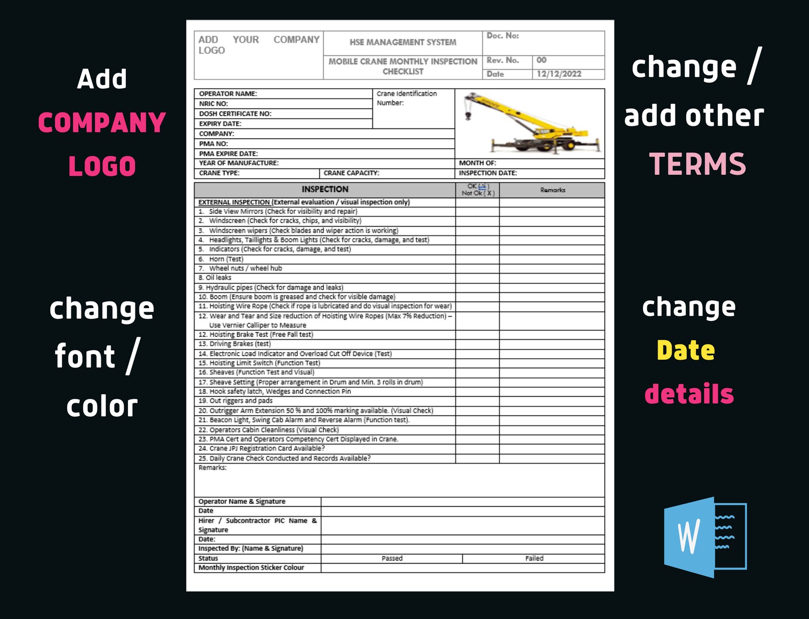 Crane operator performing monthly inspection procedures during pre-shift inspection - critical skills tested on NCCCO written and practical exams for LAT and TSS certification