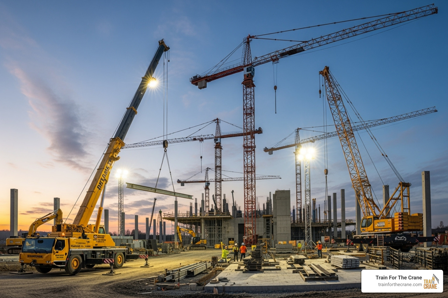 Complete overview of NCCCO Specialty Certifications Worth Getting featuring certified crane operator executing lift plan with proper hand signals, ground crew coordination, and safety zone establishment per OSHA regulations