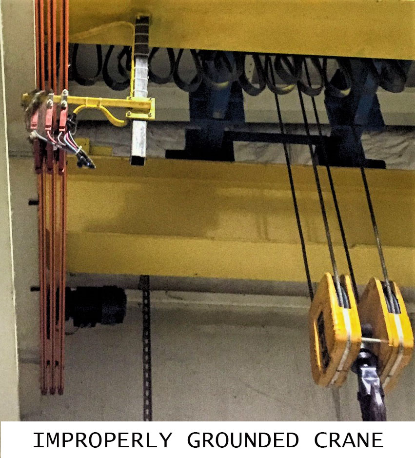 Detailed view of OSHA Crane Electrical Grounding Requirements implementation showing proper crane setup and rigging configuration as required by OSHA 29 CFR 1926 regulations and ASME B30.5 standards for certified operators