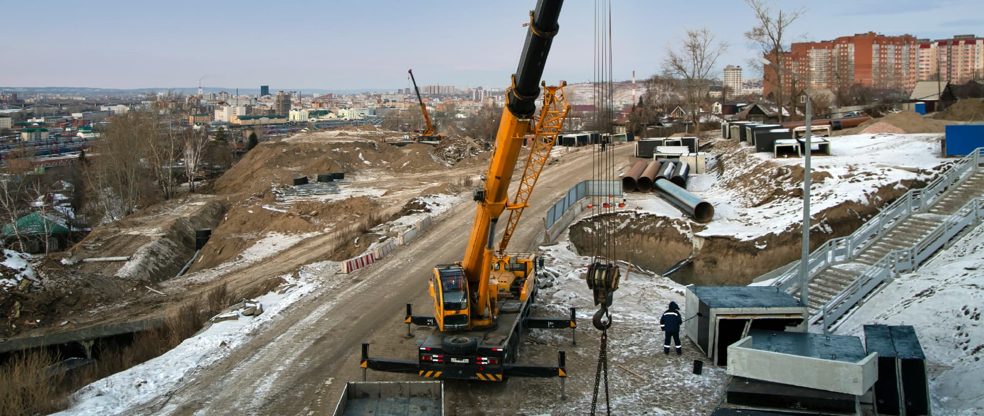 Complete overview of OSHA Crane Night Work Illumination Standards featuring certified crane operator executing lift plan with proper hand signals, ground crew coordination, and safety zone establishment per OSHA regulations