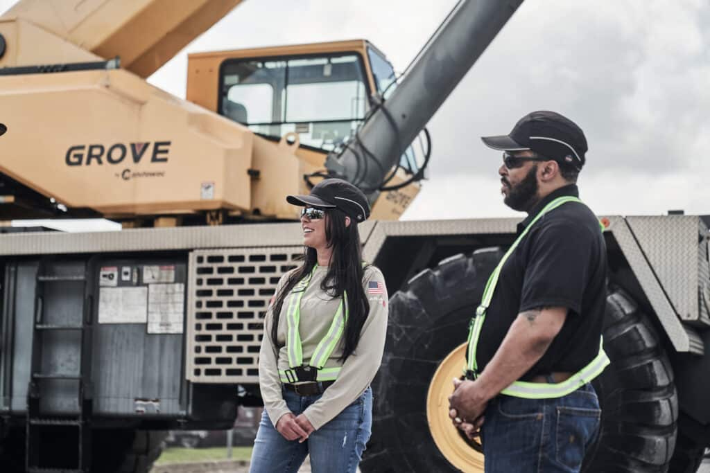 Crane operator performing multi employer crane procedures during pre-shift inspection - critical skills tested on NCCCO written and practical exams for LAT and TSS certification