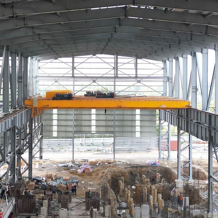 Complete overview of Overhead Bridge Crane Certification featuring certified crane operator executing lift plan with proper hand signals, ground crew coordination, and safety zone establishment per OSHA regulations