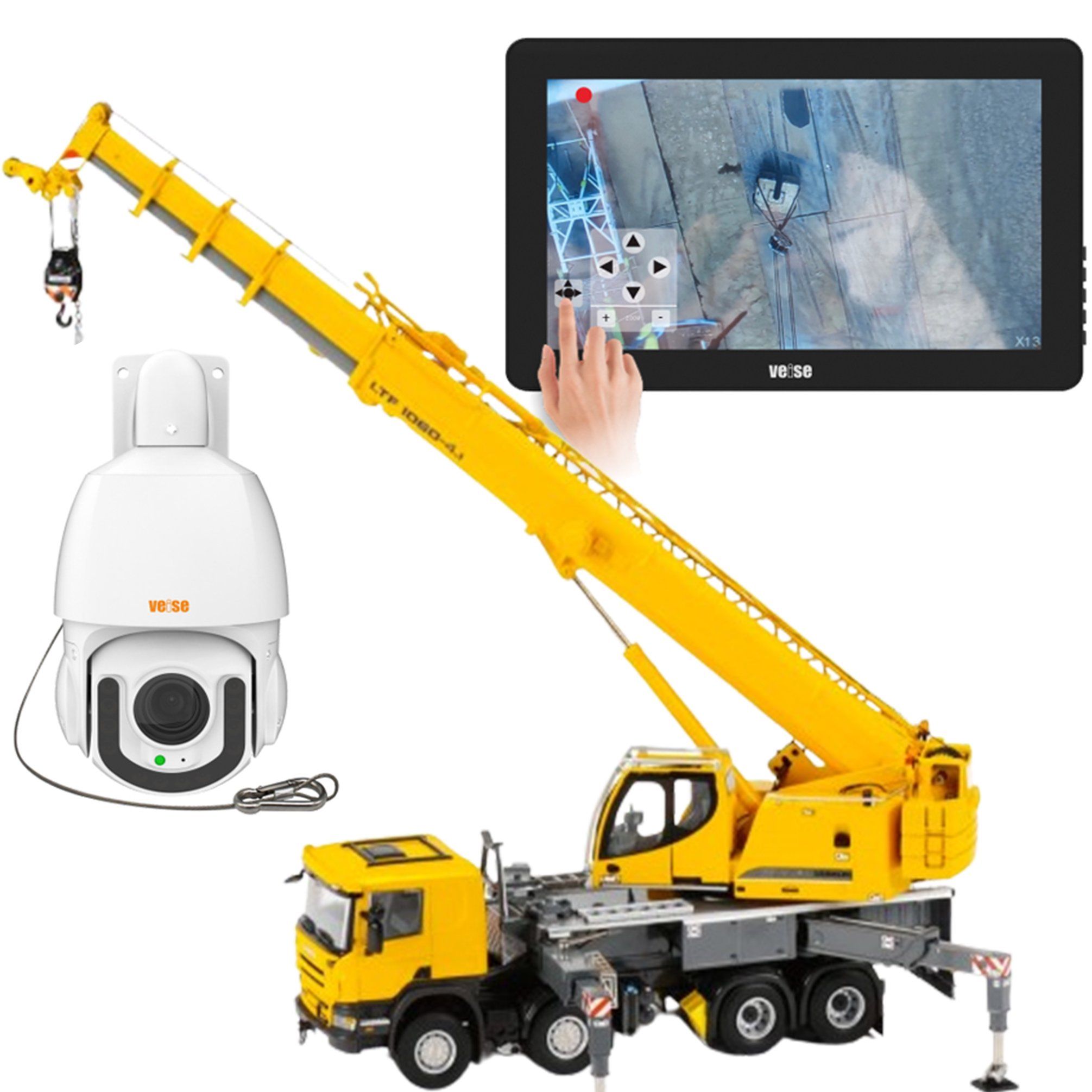 Complete overview of Crane Camera Systems and Operator Visibility featuring certified crane operator executing lift plan with proper hand signals, ground crew coordination, and safety zone establishment per OSHA regulations