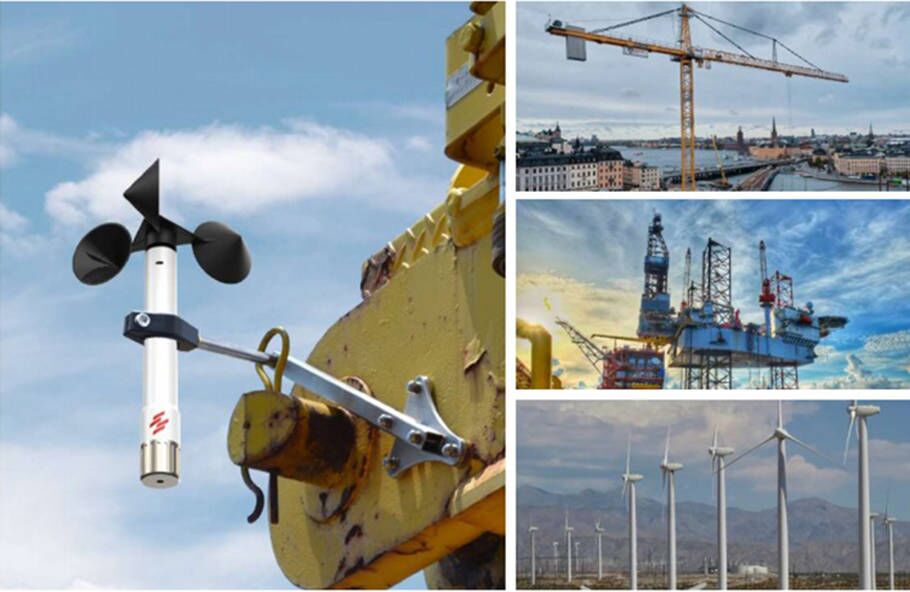 Detailed view of Crane Anemometer and Wind Monitoring Systems implementation showing proper crane setup and rigging configuration as required by OSHA 29 CFR 1926 regulations and ASME B30.5 standards for certified operators